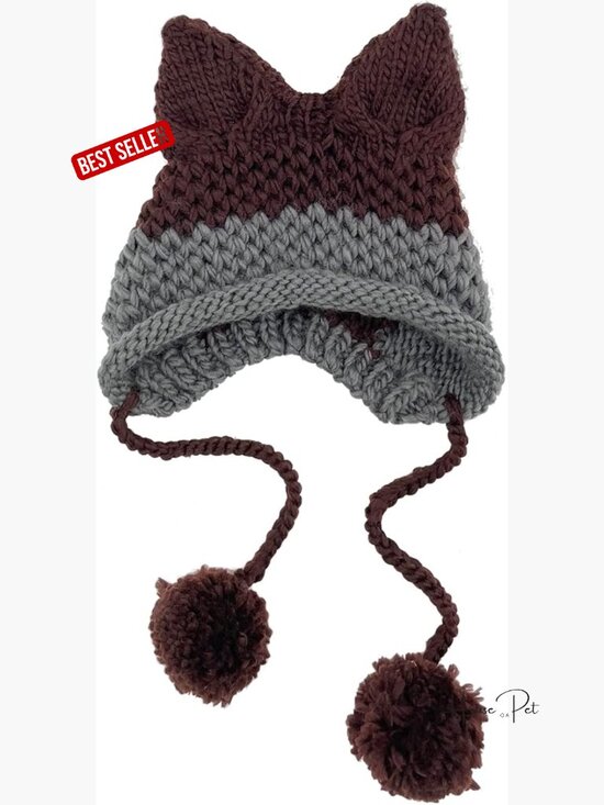Cat Ear Beanie with Ear Flap Pompom Cute Fox Ears Hat Y2K  display picture 3